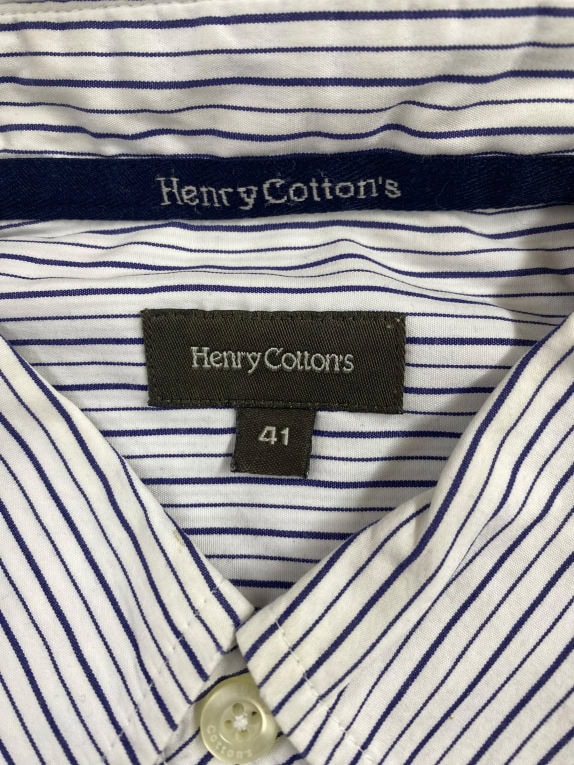 HENRY COTTON'S Ριγέ Πουκάμισο Racing Club Λευκό-Μπλε Ανδρικό XL-XXL