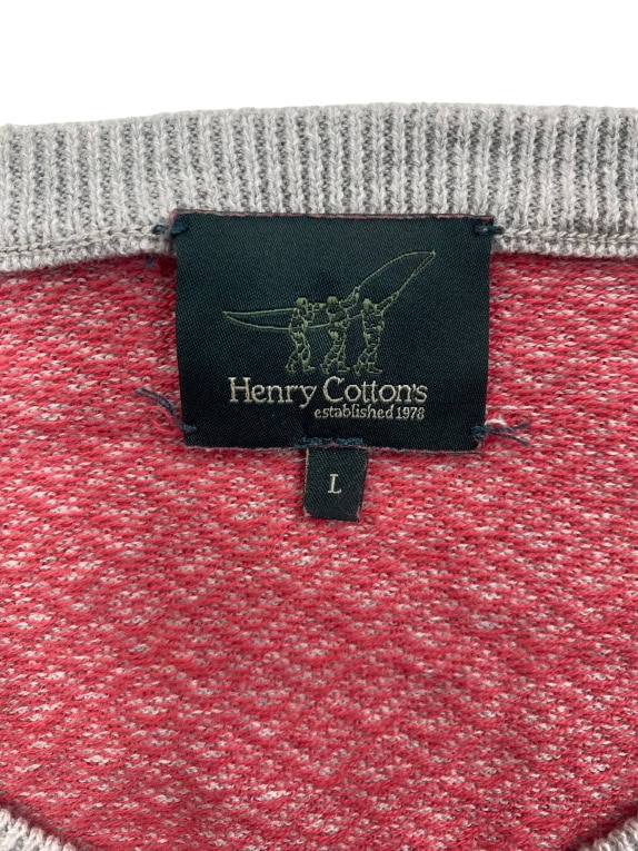 Henry Cotton’s Πλεκτό Πουλόβερ Vintage V-Neck Logo Κόκκινο/Γκρι Ανδρικό L