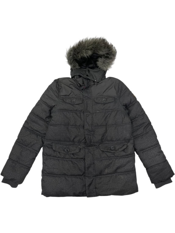 HILFIGER DENIM GIACCA PUFFER UOMO CON CAPPUCCIO E PELLICCIA GRIGIA - M