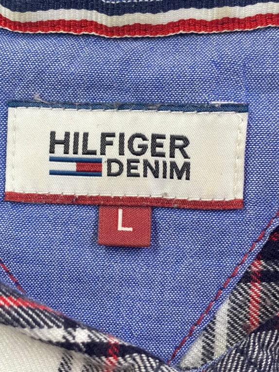 HILFIGER DENIM ΚΑΡΟ ΠΟΥΚΑΜΙΣΟ ΚΛΑΣΙΚΟ NAVY ΓΥΝΑΙΚΕΙΟ PRE OWNED L