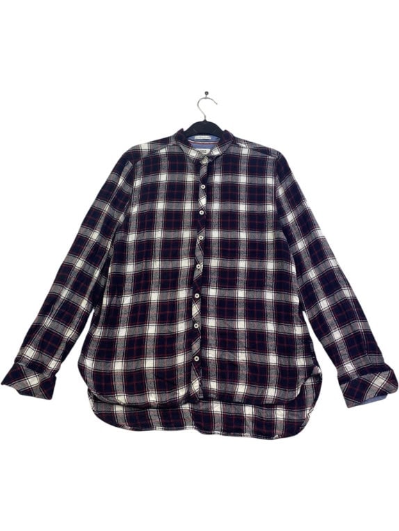 HILFIGER DENIM ΚΑΡΟ ΠΟΥΚΑΜΙΣΟ ΚΛΑΣΙΚΟ NAVY ΓΥΝΑΙΚΕΙΟ PRE OWNED L