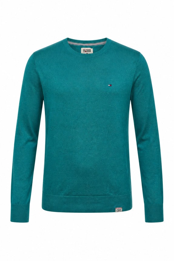 HILFIGER DENIM SWEATER LOGO TURQUOISE MEN PRE OWNED M