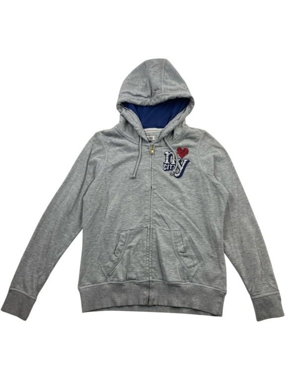 HILFIGER DENIM Felpa con zip vintage con logo NY grigia da donna L