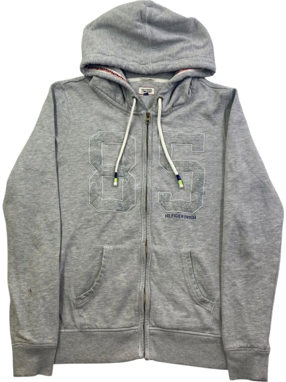 HILFIGER DENIM ZIP HOODIE SPORTSWEAR GRAPHIC ΓΚΡΙ ΑΝΤΡΙΚΟ PRE OWNED L