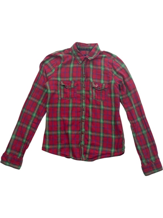 Hollister Καρό Πουκάμισο Casual Λογότυπο Κόκκινο Unisex S