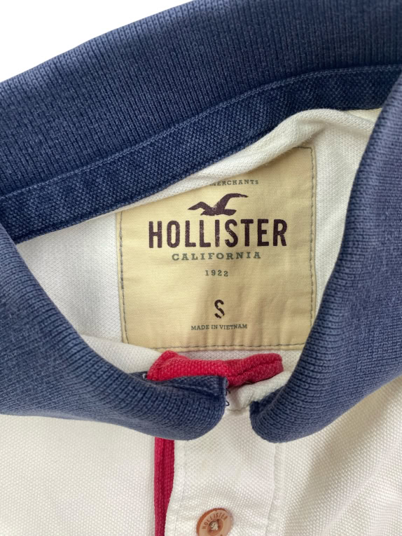 HOLLISTER Polo Shirt Classic Logo Λευκό με Μπλε Γιακά Γυναικείο S