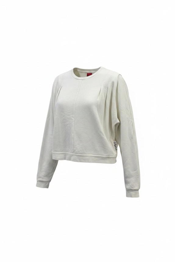 HUGO Λευκό Cropped Sweatshirt με Πιέτες Γυναικείο M