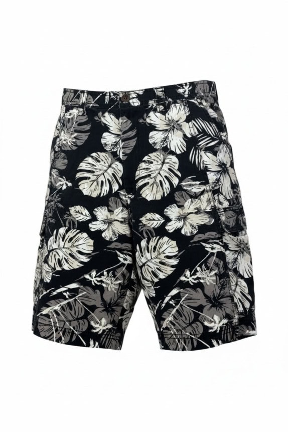 ISLAND SHORES CARGO SHORTS TROPICAL BLACK MENS PRE OWNED L