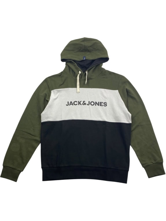 Jack & Jones Φούτερ Hoodie Colorblock Casual Logo Χακί Μαύρο Ανδρικό L