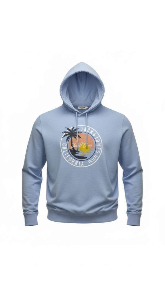 JACK & JONES HOODIE CALIFORNIA GRAPHIC LIGHT BLUE MEN'S 4XL