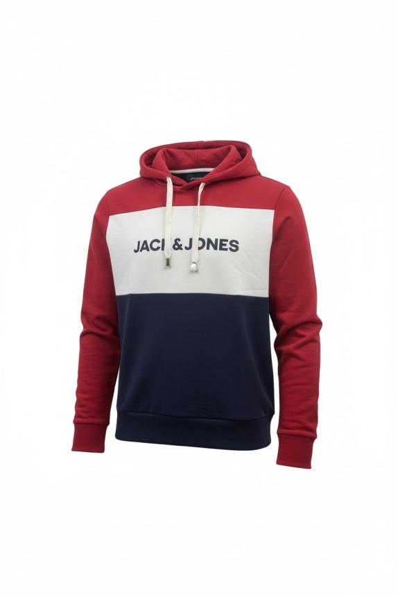 JACK & JONES Felpa con cappuccio color-block con logo blu/rosso da uomo MEDIUM