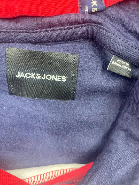 JACK & JONES ΦΟΥΤΕΡ ΜΕ ΚΟΥΚΟΥΛΑ COLOR-BLOCK ΛΟΓΟΤΥΠΟ ΜΠΛΕ/ΚΟΚΚΙΝΟ ΑΝΔΡΙΚΟ MEDIUM