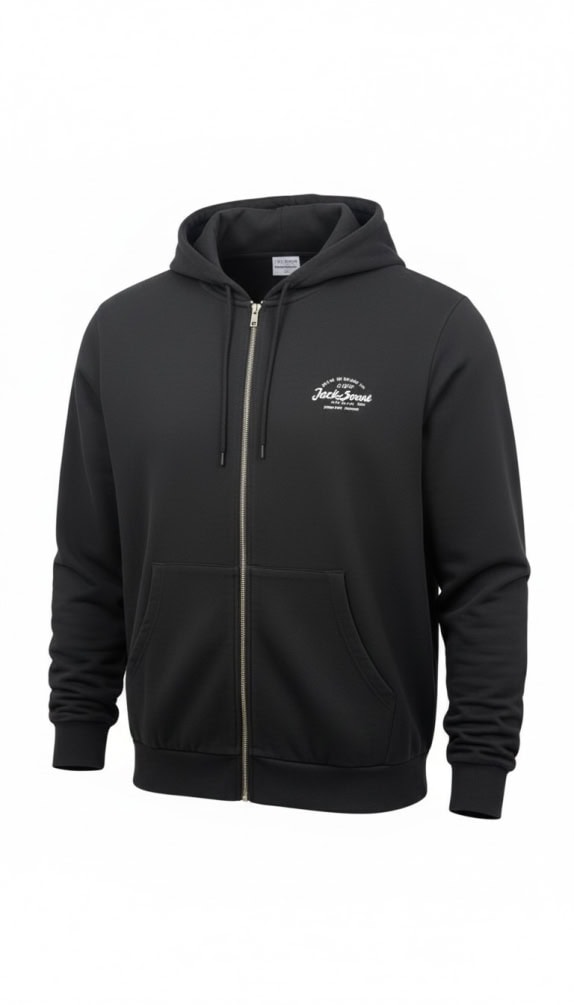JACK & JONES ΖΑΚΕΤΑ ΜΕ ΚΟΥΚΟΥΛΑ FULL ZIP ΛΟΓΟΤΥΠΟ ΜΑΥΡΗ ΑΝΔΡΙΚΗ 4XL