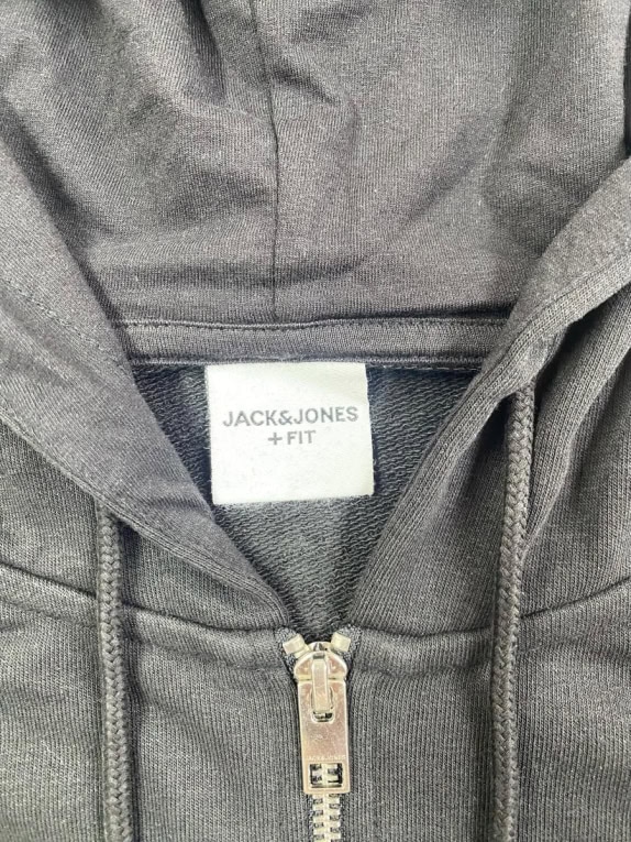 JACK & JONES ΖΑΚΕΤΑ ΜΕ ΚΟΥΚΟΥΛΑ FULL ZIP ΛΟΓΟΤΥΠΟ ΜΑΥΡΗ ΑΝΔΡΙΚΗ 4XL