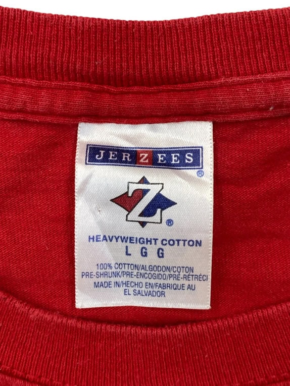 JERZEES GRAPHIC TEE COLLEGIATE RED UNISEX PRE OWNED L