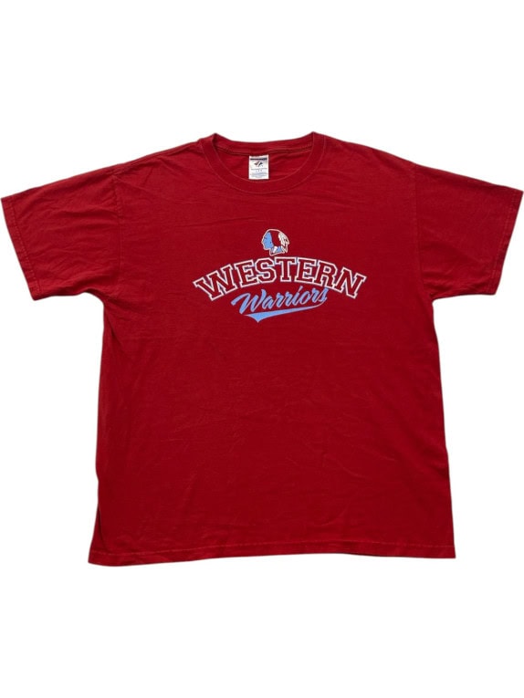JERZEES GRAPHIC TEE COLLEGIATE RED UNISEX PRE OWNED L