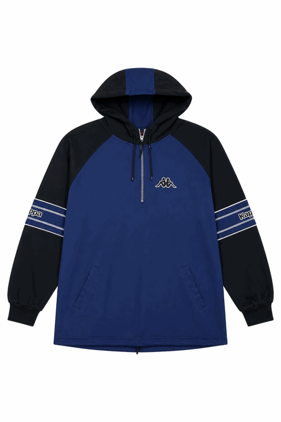 90s KAPPA FELPA CON CAPPUCCIO STREETWEAR BLU NERO UOMO PRE OWNED XL