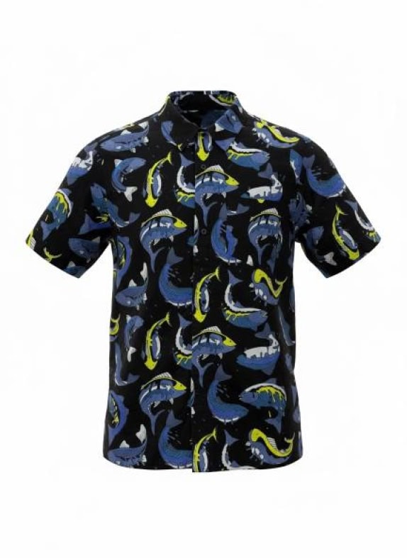 KENZO ΠΟΥΚΑΜΙΣΟ VINTAGE FISH PRINT ΜΑΥΡΟ ΑΝΔΡΙΚΟ M
