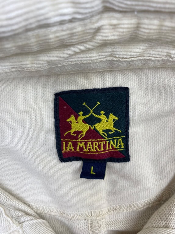 LA MARTINA ΜΠΛΟΥΖΑ POLO ΜΑΚΡΥΜΑΝΙΚΗ VINTAGE ΜΕ ΚΕΝΤΗΜΕΝΑ ΛΟΓΟΤΥΠΑ ΕΚΡΟΥ ΑΝΔΡΙΚΗ L