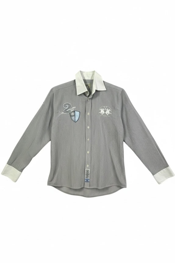 LA MARTINA ΠΟΥΚΑΜΙΣΟ ΡΙΓΕ VINTAGE STYLE ΜΕ ΚΕΝΤΗΜΑΤΑ ΓΚΡΙ/ΛΕΥΚΟ UNISEX S