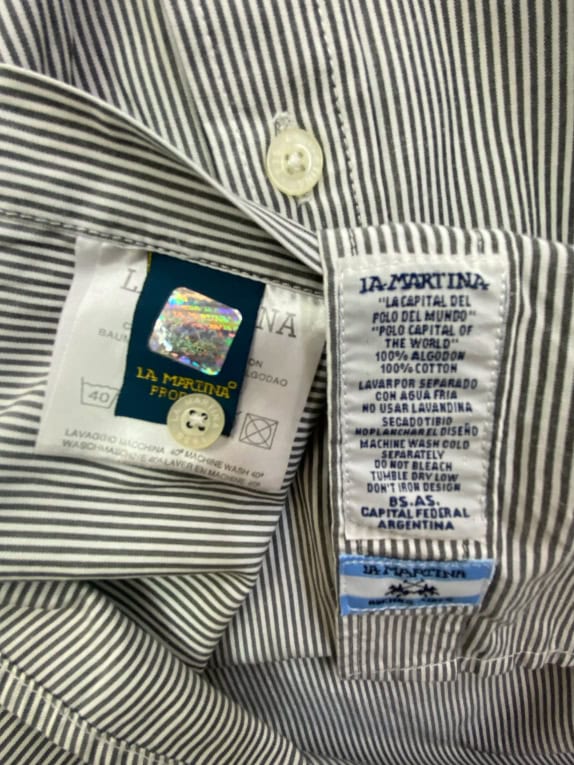 LA MARTINA ΠΟΥΚΑΜΙΣΟ ΡΙΓΕ VINTAGE STYLE ΜΕ ΚΕΝΤΗΜΑΤΑ ΓΚΡΙ/ΛΕΥΚΟ UNISEX S