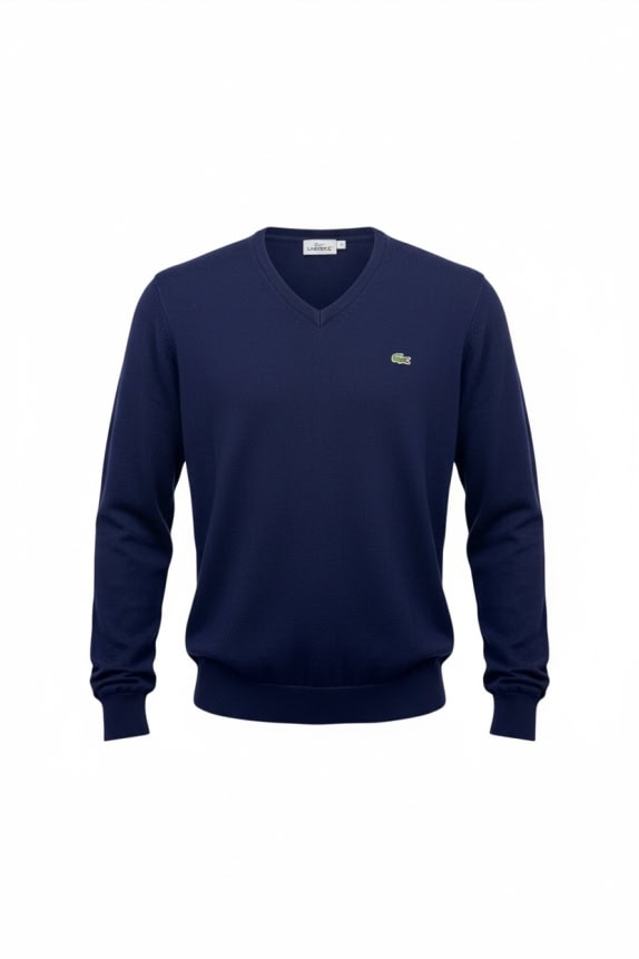 Lacoste Ανδρικό Πουλόβερ Μπλε V-Neck Βαμβακερό Size L