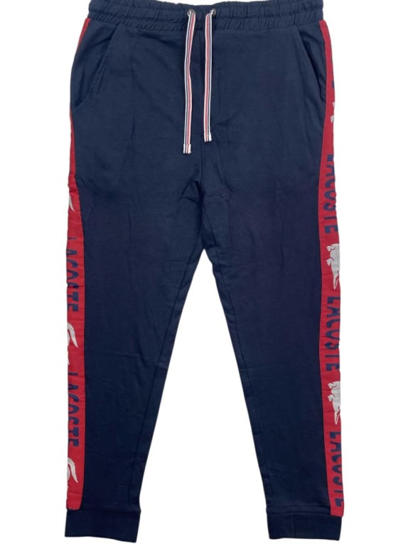 LACOSTE Slim Fit Joggers Tape Logo Navy Blue / Red Men's L