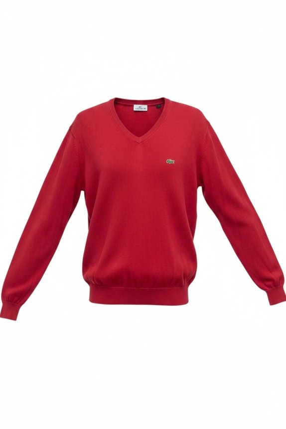 Lacoste Maglia in maglia con scollo a V con logo rossa unisex L
