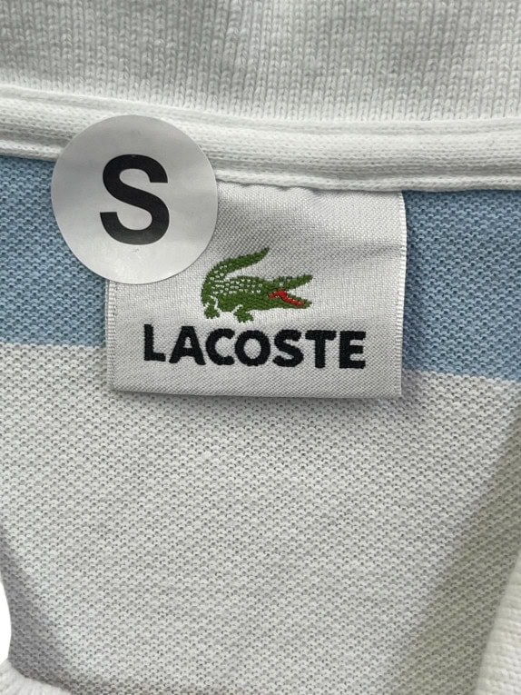 LACOSTE POLO SHIRT RETRO WHITE BLUE MEN PRE OWNED S