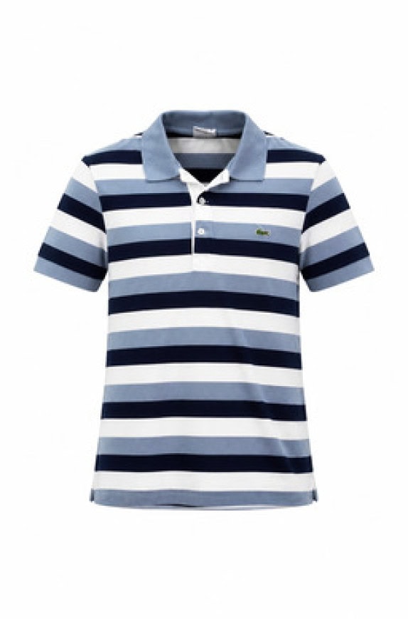 LACOSTE POLO SHIRT STRIPED NAVY LIGHT BLUE ΑΝΤΡΙΚΟ PRE OWNED S