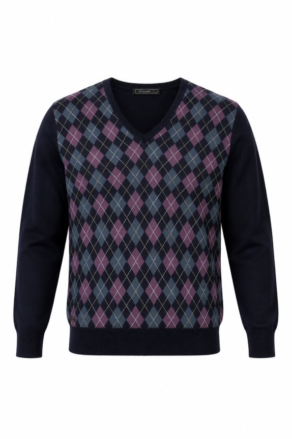 LACOSTE ΠΟΥΛΟΒΕΡ CLASSIC ARGYLE NAVY ΑΝΤΡΙΚΟ PRE OWNED S/M