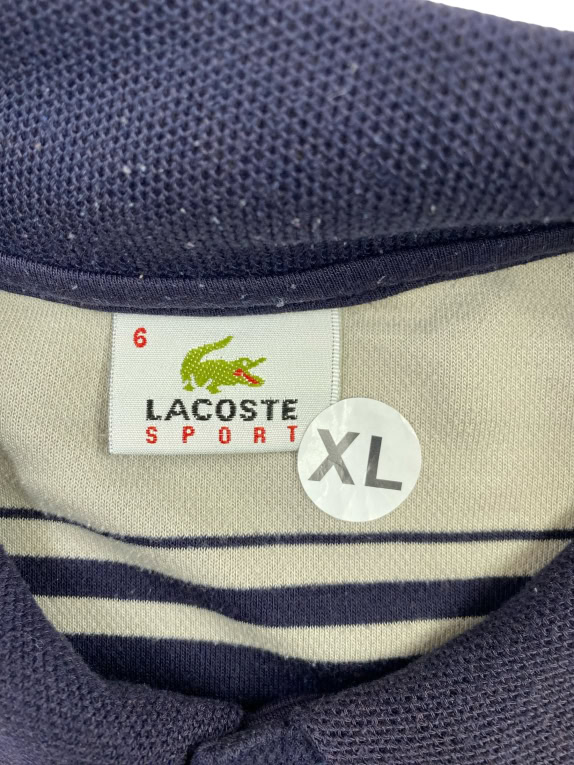LACOSTE SPORT Polo vintage a righe blu/grigio da uomo XL