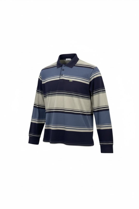 LACOSTE SPORT Polo vintage a righe blu/grigio da uomo XL