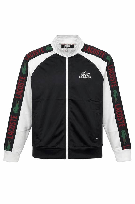 LACOSTE TRACK JACKET SPORTY NERO BIANCO UOMO PRE OWNED L
