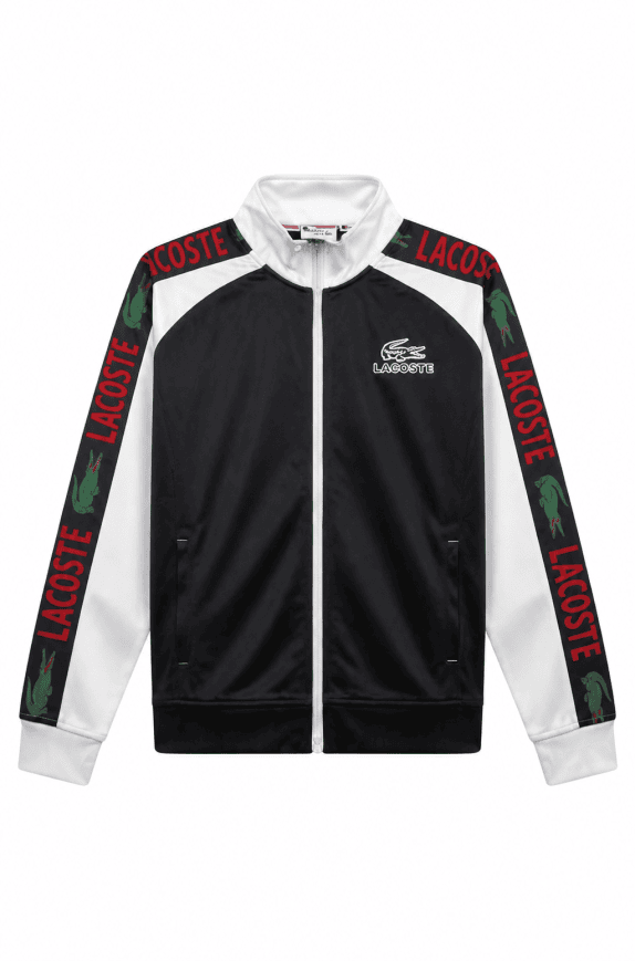 LACOSTE TRACK JACKET SPORTY BLACK WHITE UOMO PRE OWNED M