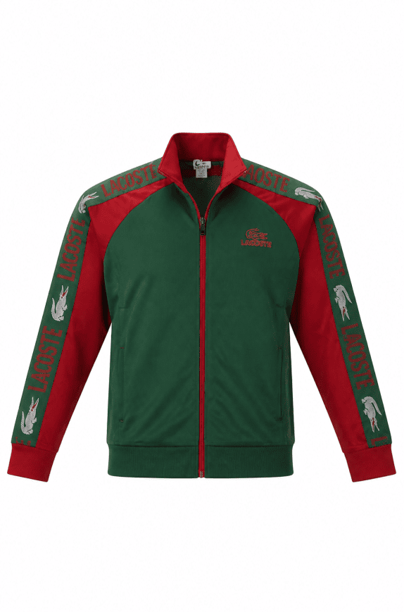 LACOSTE TRACK JACKET SPORTIVO VERDE ROSSO UOMO PRE OWNED L