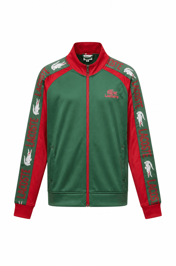LACOSTE TRACK JACKET SPORTY VERDE ROSSO UOMO PRE OWNED M