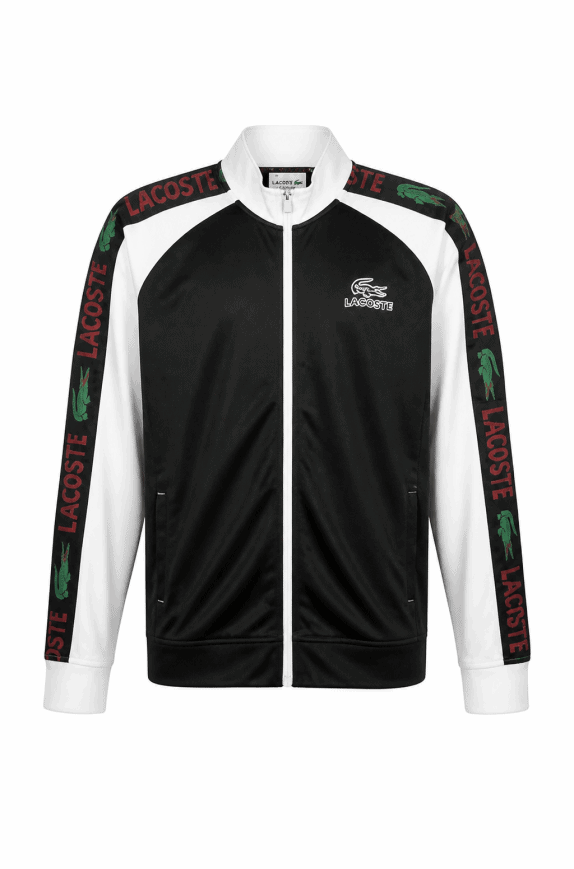 LACOSTE TRACK JACKET STREETWEAR BLACK AND WHITE MENS PRE OWNED XXL