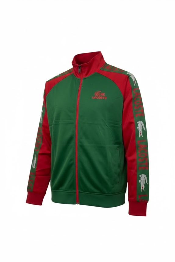 LACOSTE TRACK JACKET LOGO TAPING GREEN/RED UNISEX XL