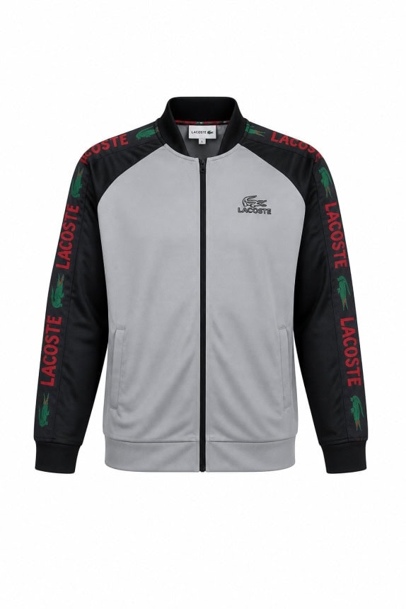 LACOSTE TRACK JACKET LOGO CHARCOAL BLACK MEN PRE OWNED XXL