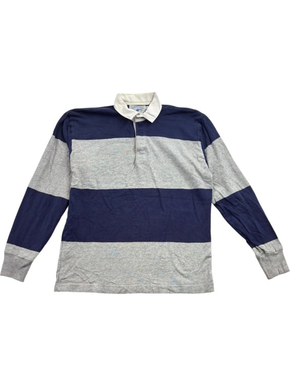 LANDS' END Rugby Shirt Ριγέ Retro Μπλε / Γκρι Unisex L