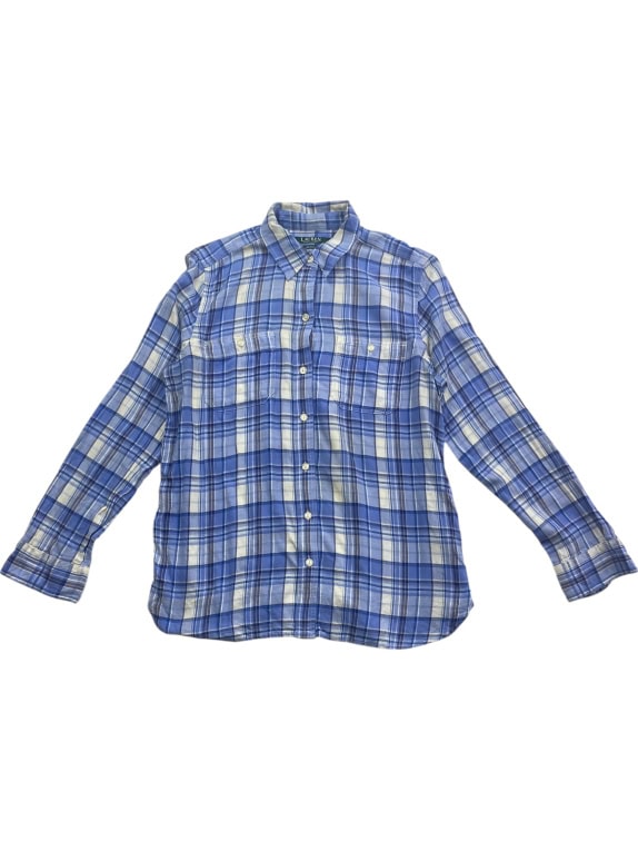 LAUREN RALPH LAUREN Camicia casual a quadri in denim Blu/Bianco da donna M