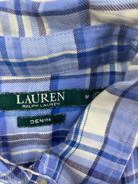 LAUREN RALPH LAUREN Camicia casual a quadri in denim Blu/Bianco da donna M