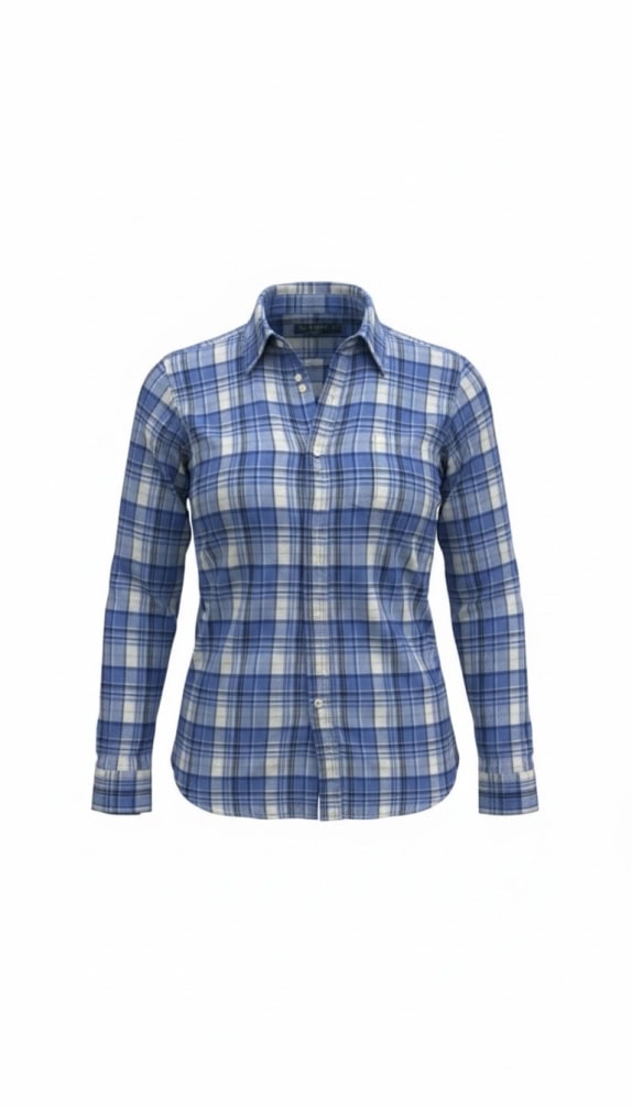 LAUREN RALPH LAUREN Denim Πουκάμισο Καρό Casual Μπλε/Λευκό Γυναικείο M