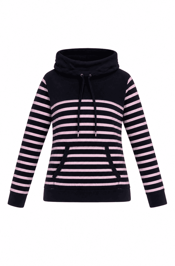 LAUREN RALPH LAUREN FELPA CON CAPPUCCIO A RIGHE ROSA NERO DONNA PRE OWNED M