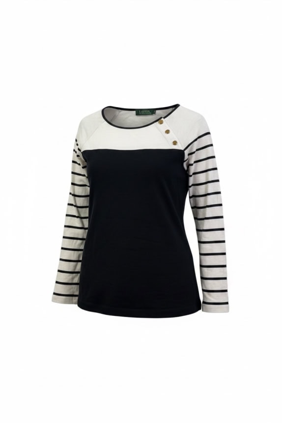 Lauren Ralph Lauren Μπλούζα Ριγέ Μανίκια Navy / Λευκό