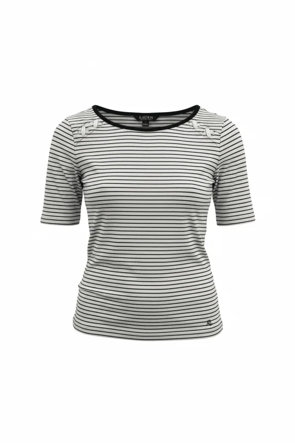 LAUREN RALPH LAUREN ΜΠΛΟΥΖΑ ΡΙΓΕ NAUTICAL STYLE ΜΕ ΚΕΝΤΗΤΟ ΛΟΓΟΤΥΠΟ ΛΕΥΚΟ/ΜΠΛΕ ΓΥΝΑΙΚΕΙΑ SMALL
