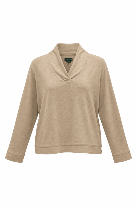 LAUREN RALPH LAUREN V NECK BLOUSE MINIMAL BEIGE WOMEN PRE OWNED M