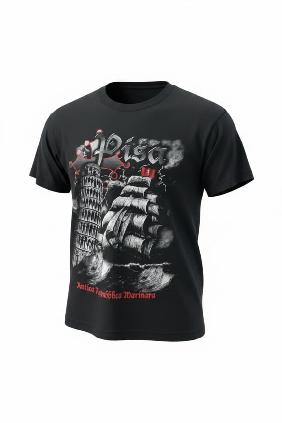 Lauri Italian Style T-Shirt Pisa Graphic Μαύρο Unisex L
