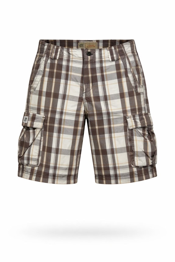 LEE CARGO SHORTS PLAID BROWN UNISEX PRE OWNED M